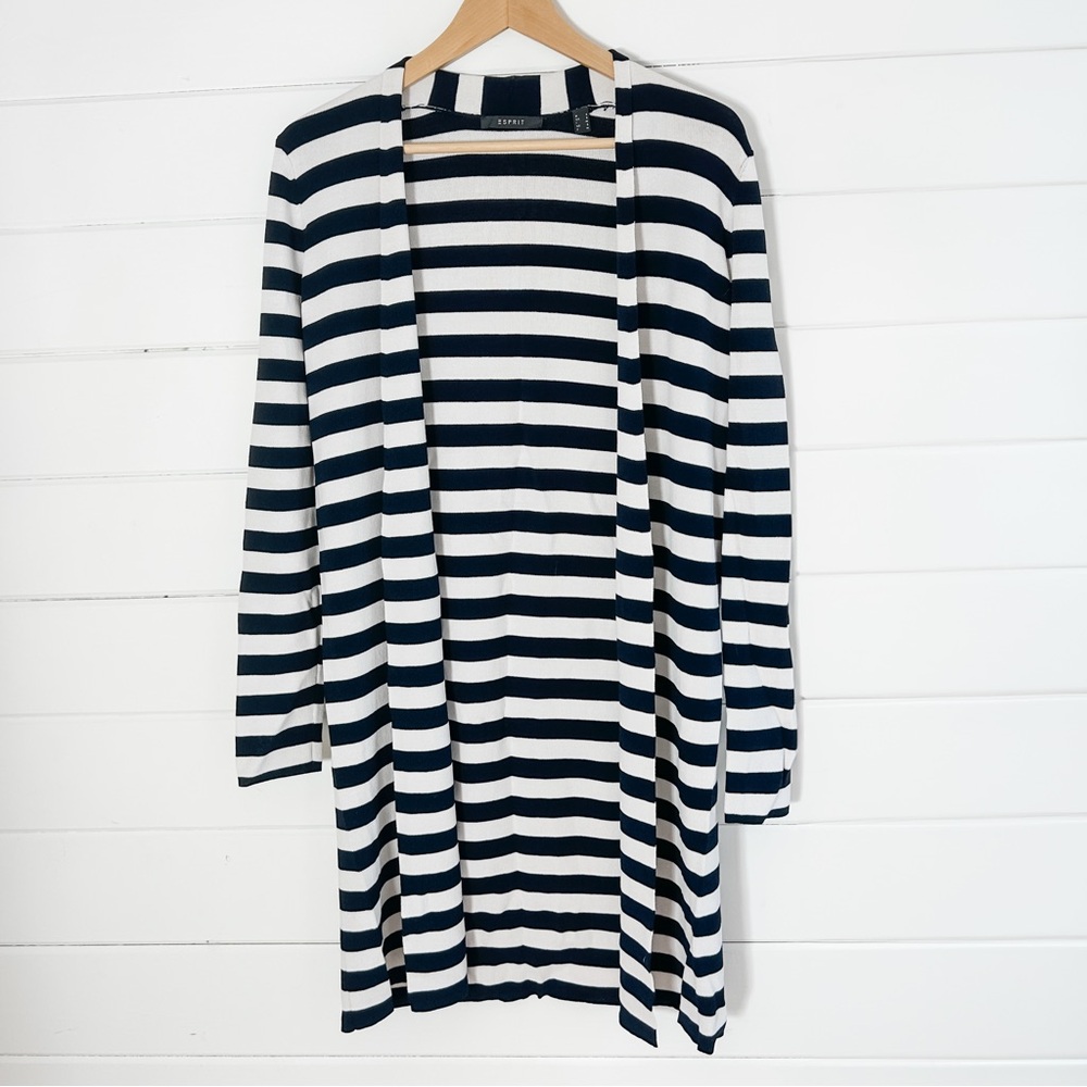 Esprit Open Navy and White Striped Long Cardigan
